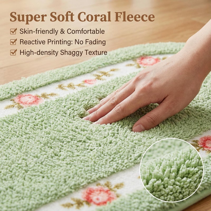 Stay Young Decorative Rose Flower Area Rug,Bedroom Living Room Bathroom Rugs,Bath Mat Kitchen Mat,Cute Floral Design,Super Soft and Non Slip,Green 17.71 x 49.21 Inch - Image 3